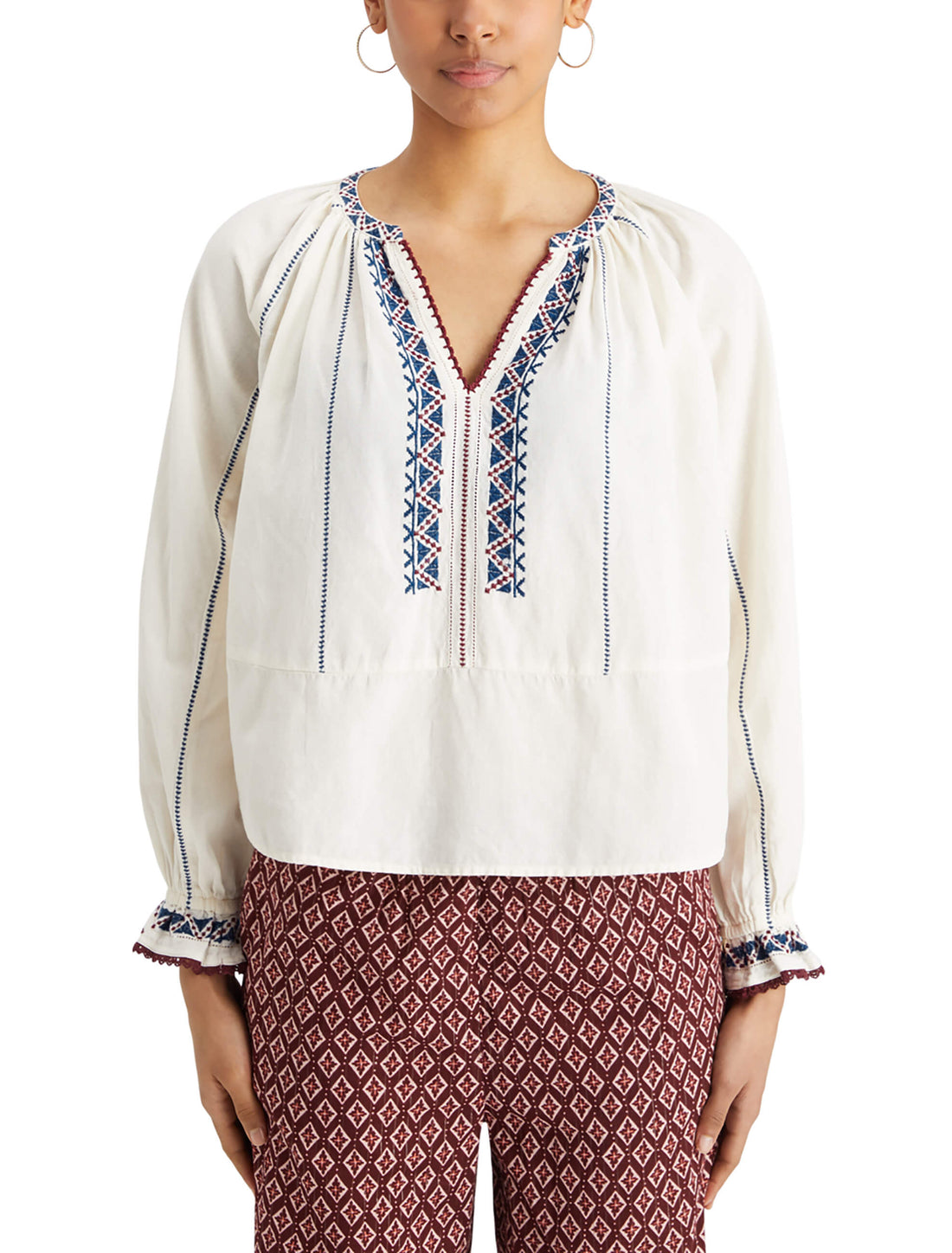 woman wearing Embroidered Blouse - Soft Ice