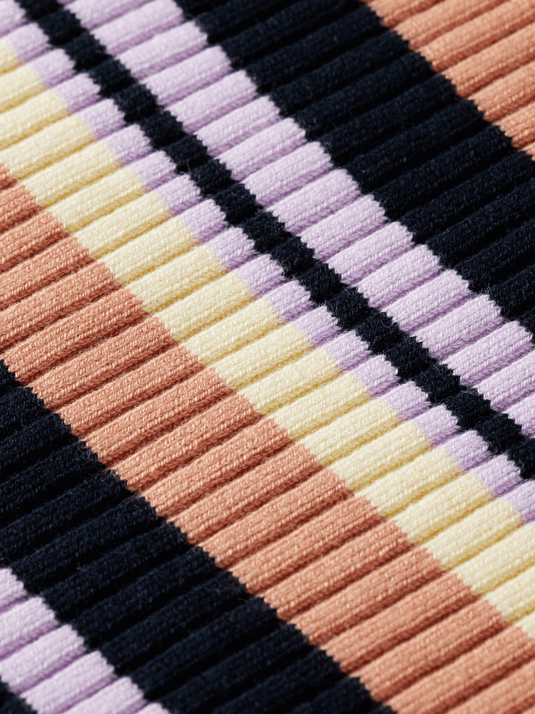 Knitted Striped Long Sleeve Polo - Navy