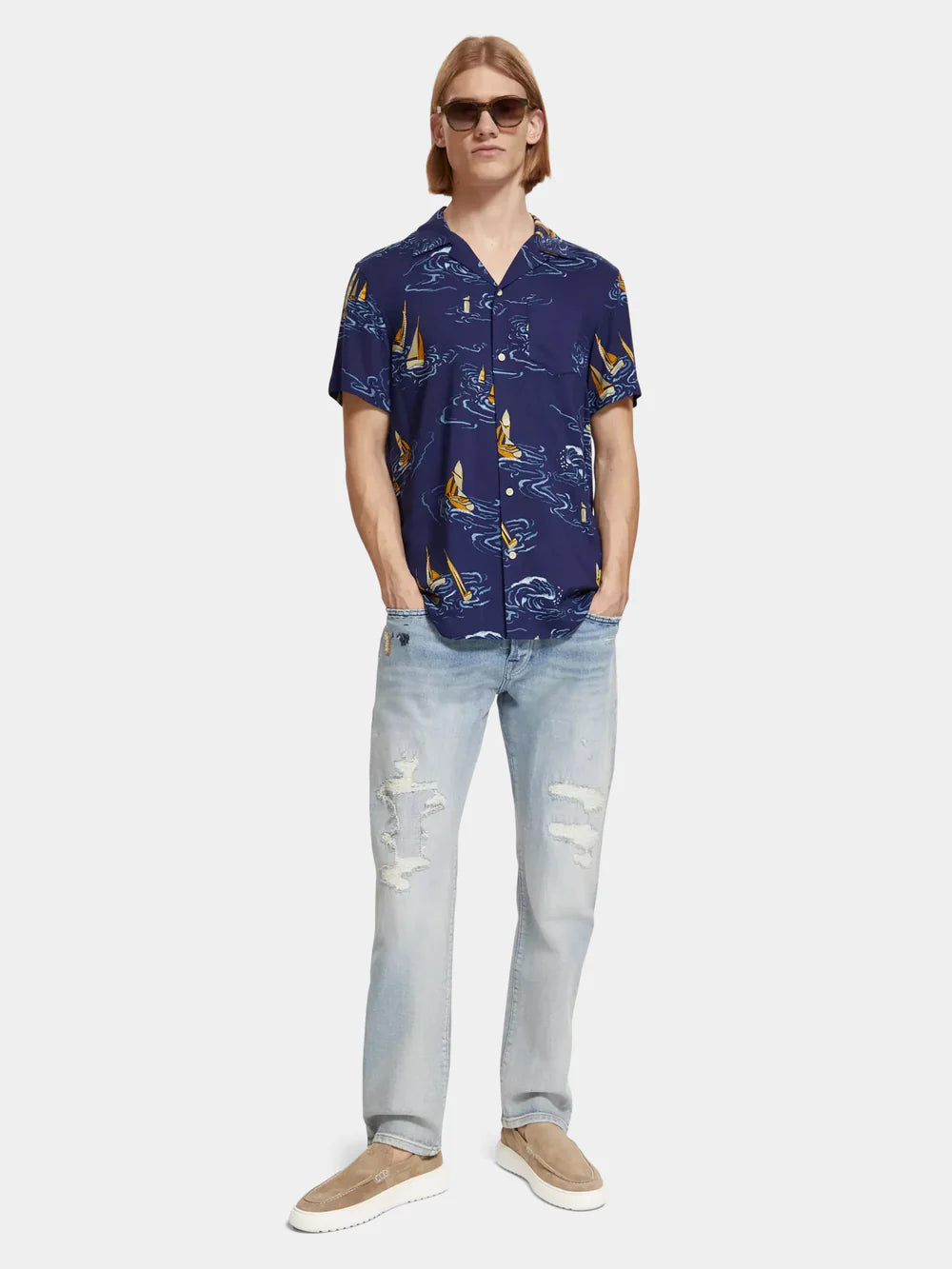 Regular-fit printed camp shirt - Boats AOP 175502