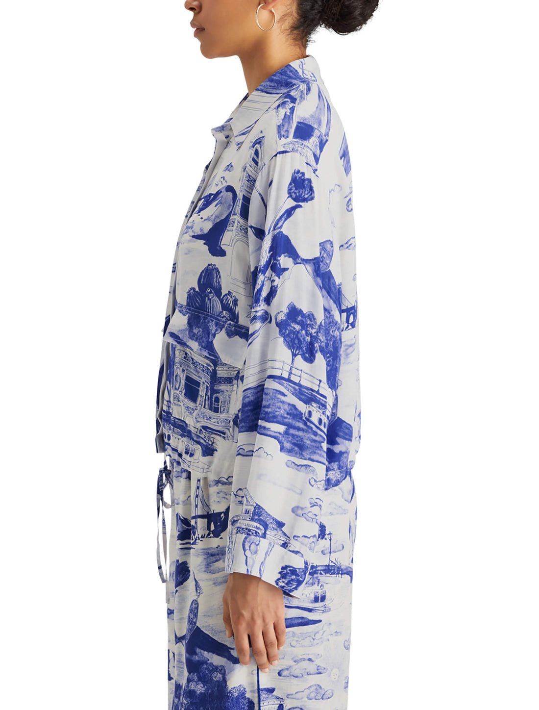 Woman facing the side wearing Utility Viscose Shirt and pant - Journey of the Free Mind