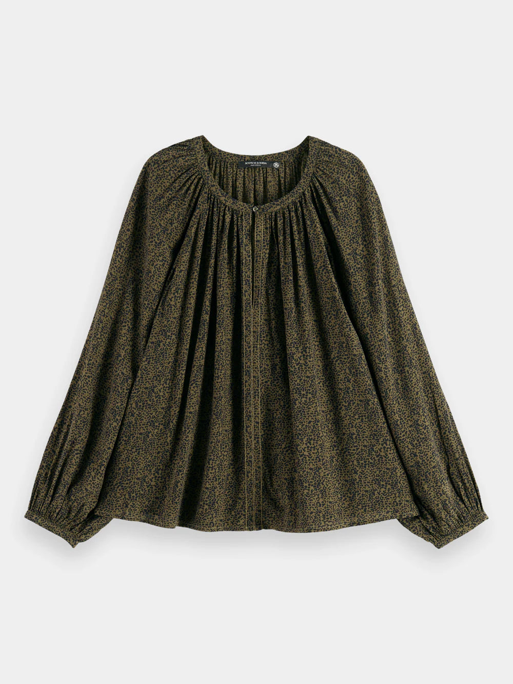 Printed Balloon Sleeve Shirt - Leopard Spot Green 174857