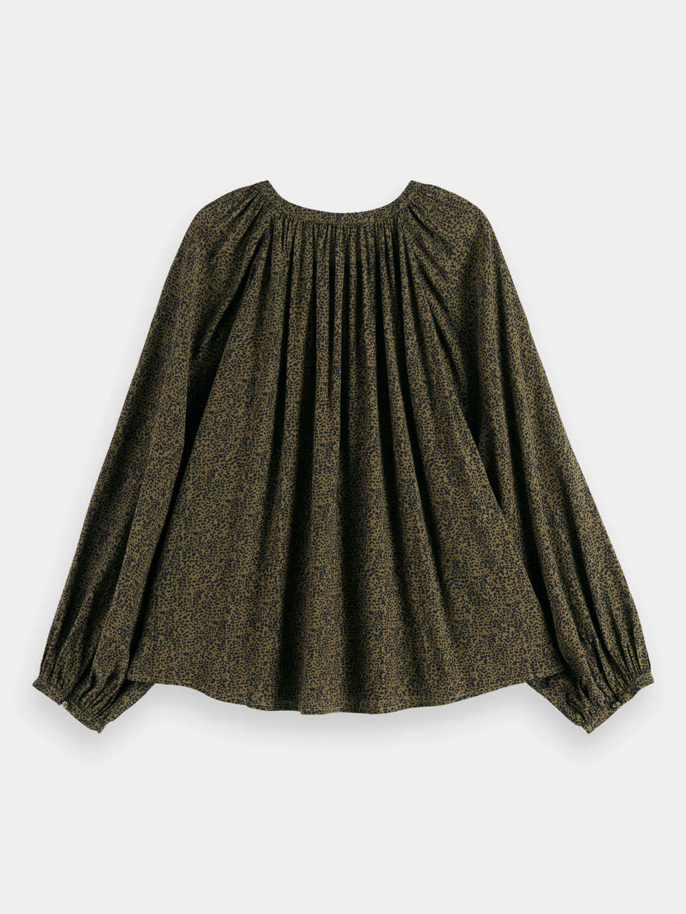 Printed Balloon Sleeve Shirt - Leopard Spot Green 174857