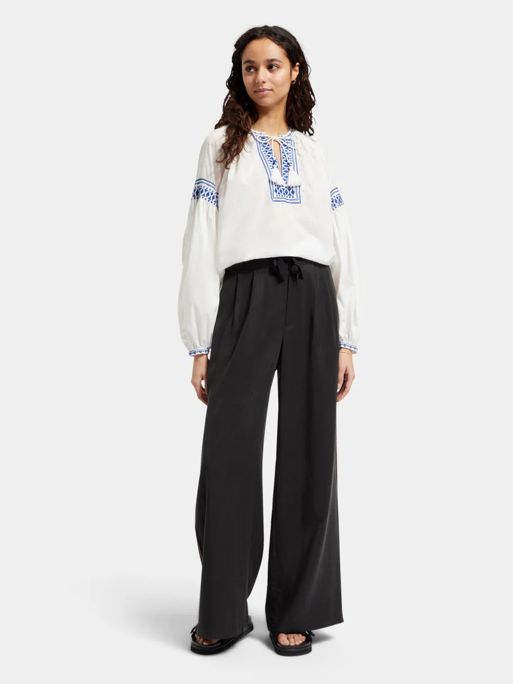 177180 - Balloon Sleeve Top with Tape Detail