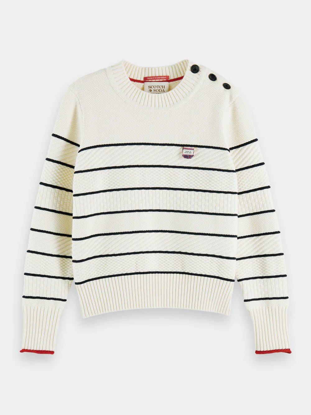 Button Shoulder Striped Pullover - 173346