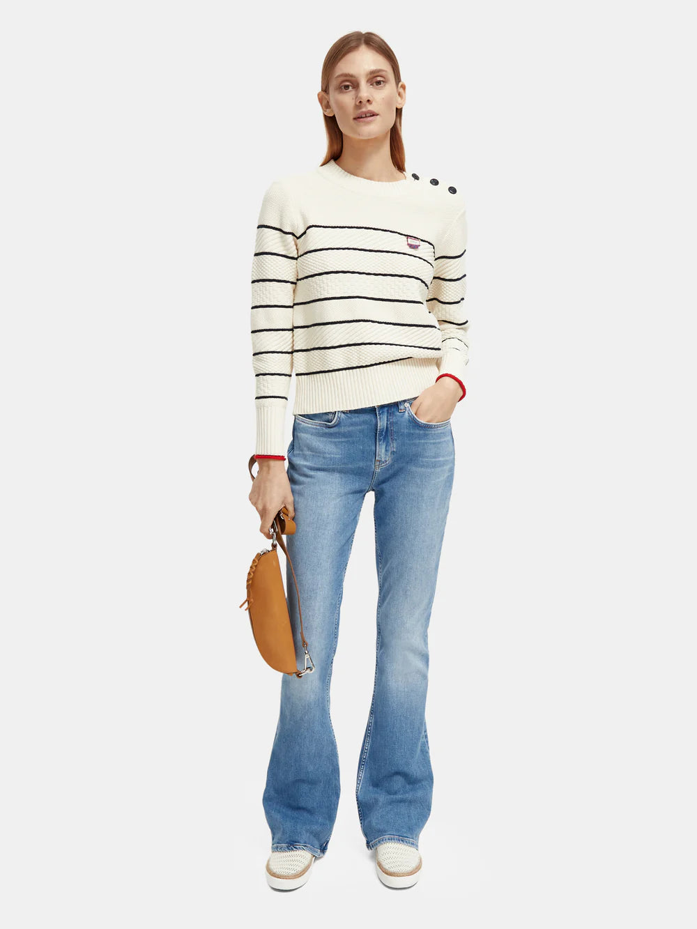 Button Shoulder Striped Pullover - 173346