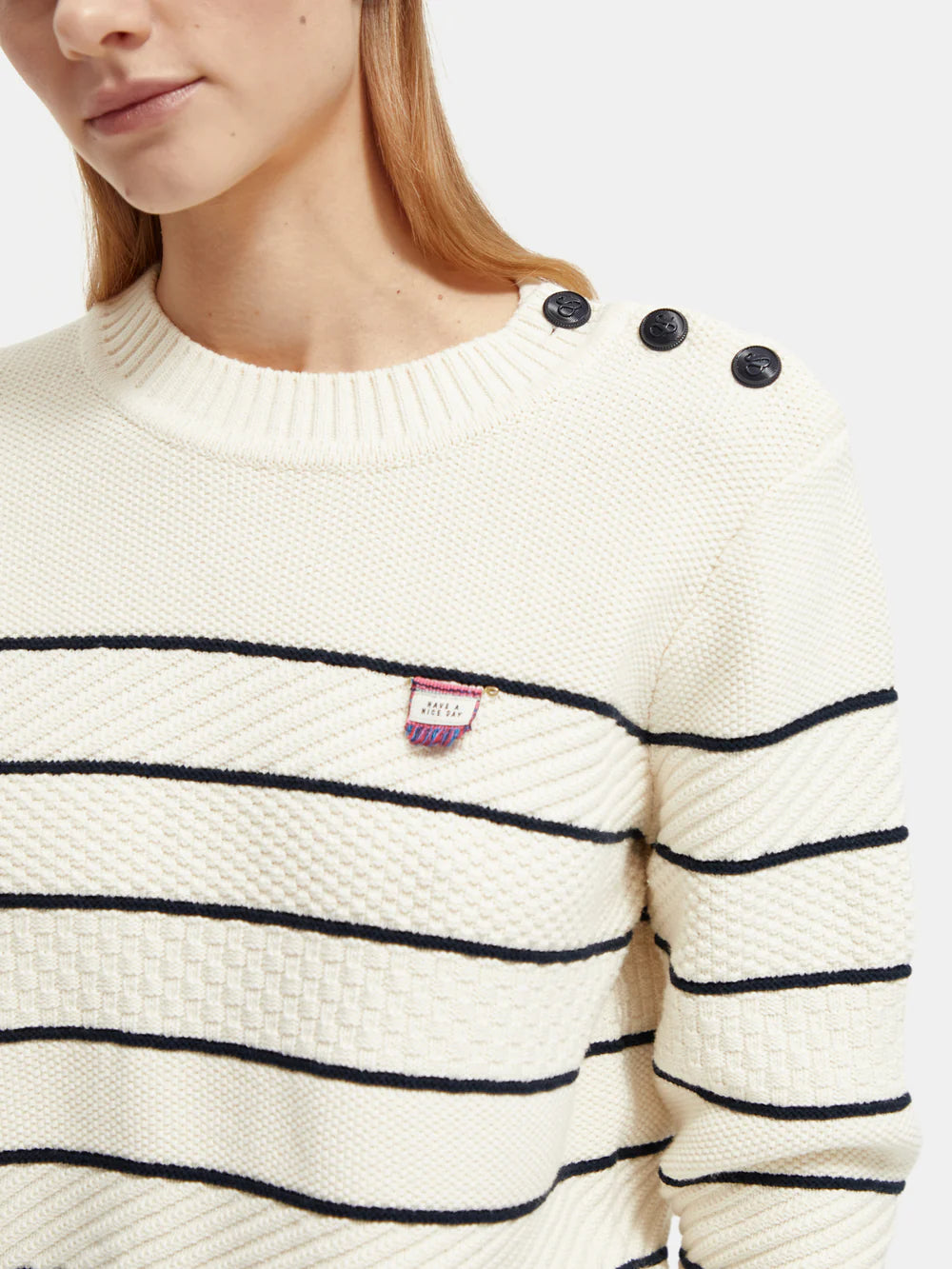 Button Shoulder Striped Pullover - 173346