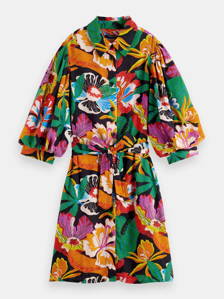 Floral Puff Sleeve Midi Dress - 173394