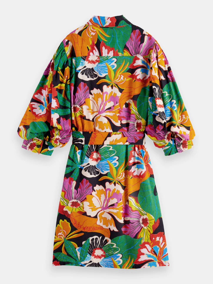 Floral Puff Sleeve Midi Dress - 173394