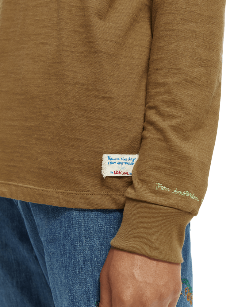 Slub Jersey Granddad Longsleeve Khaki 169935