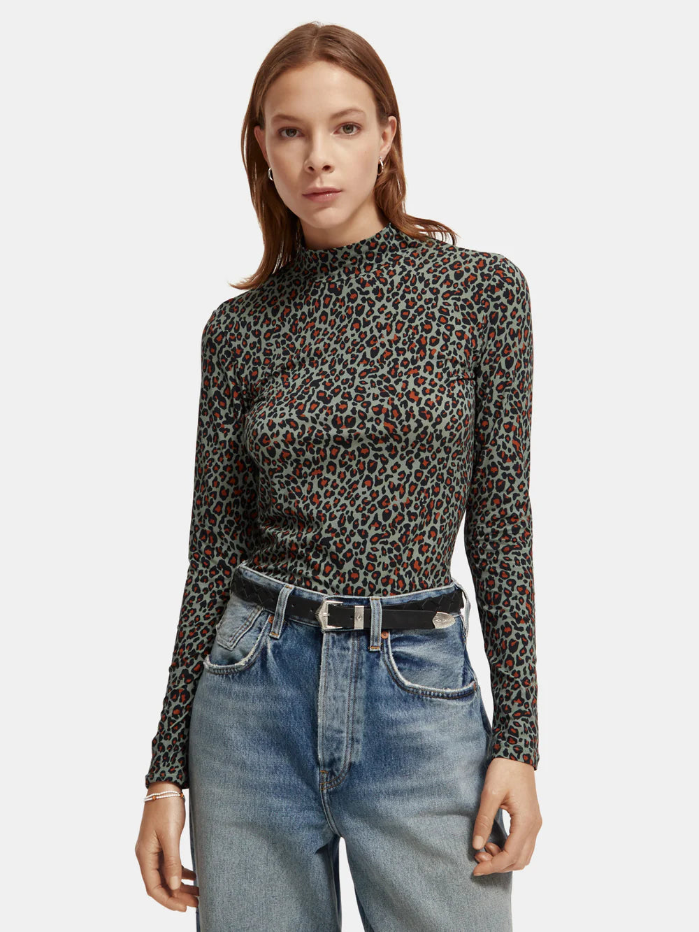 Printed Long Sleeved Mockneck T-Shirt - Creatures Print 173269
