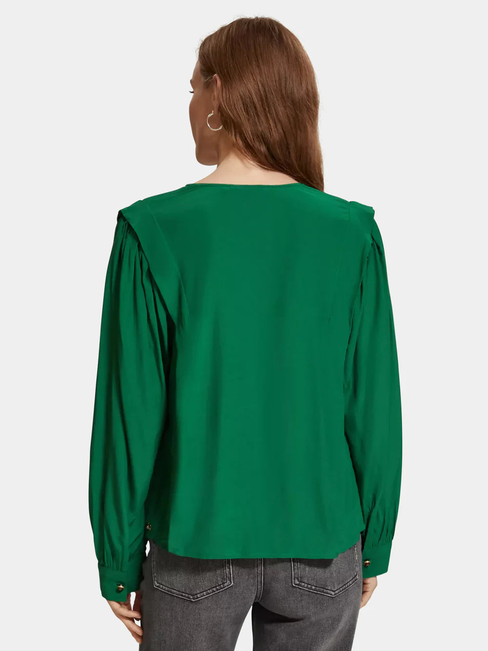 Long Sleeved V-Neck Blouse - Pine Tree 177576