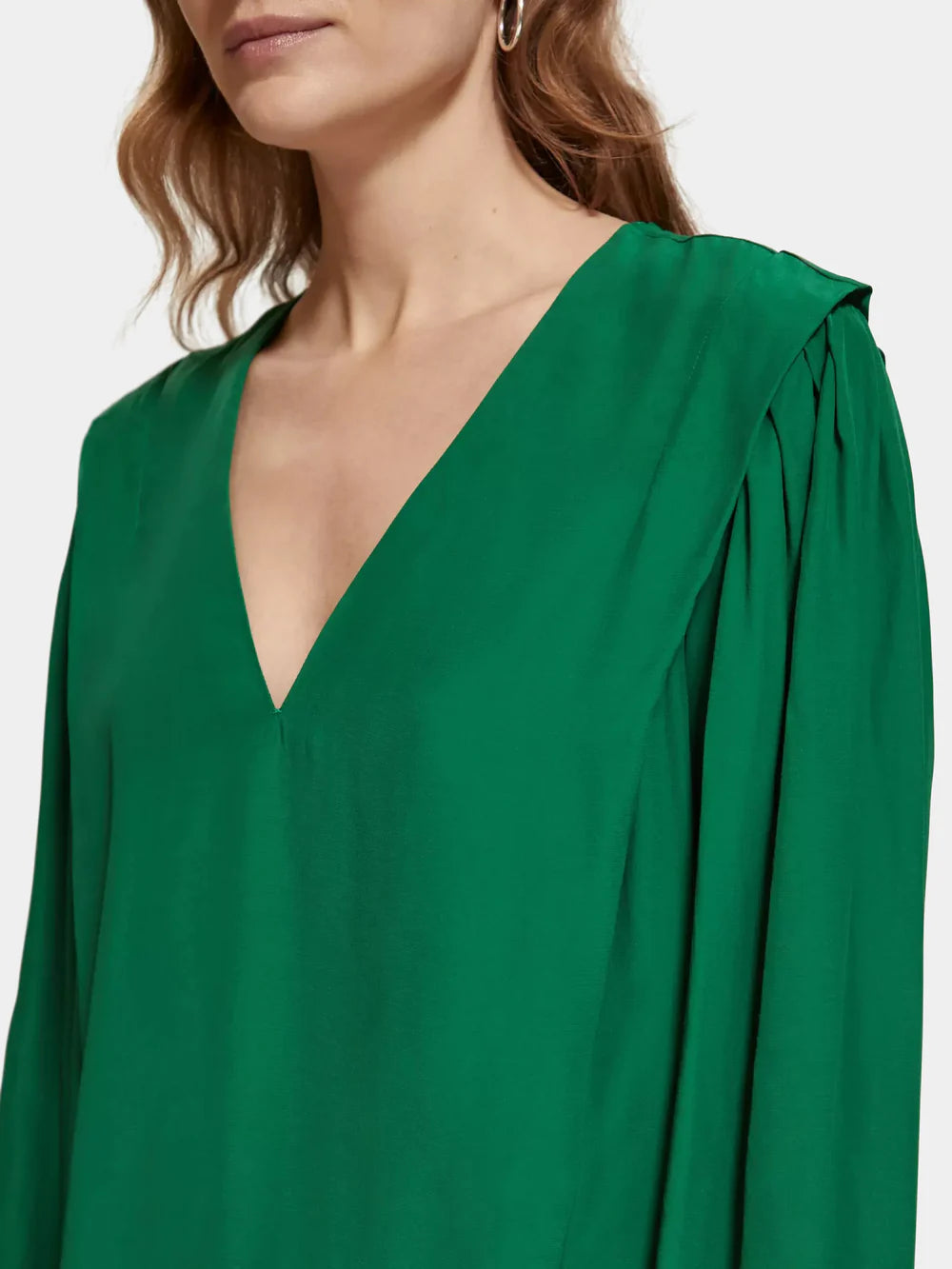 Long Sleeved V-Neck Blouse - Pine Tree 177576