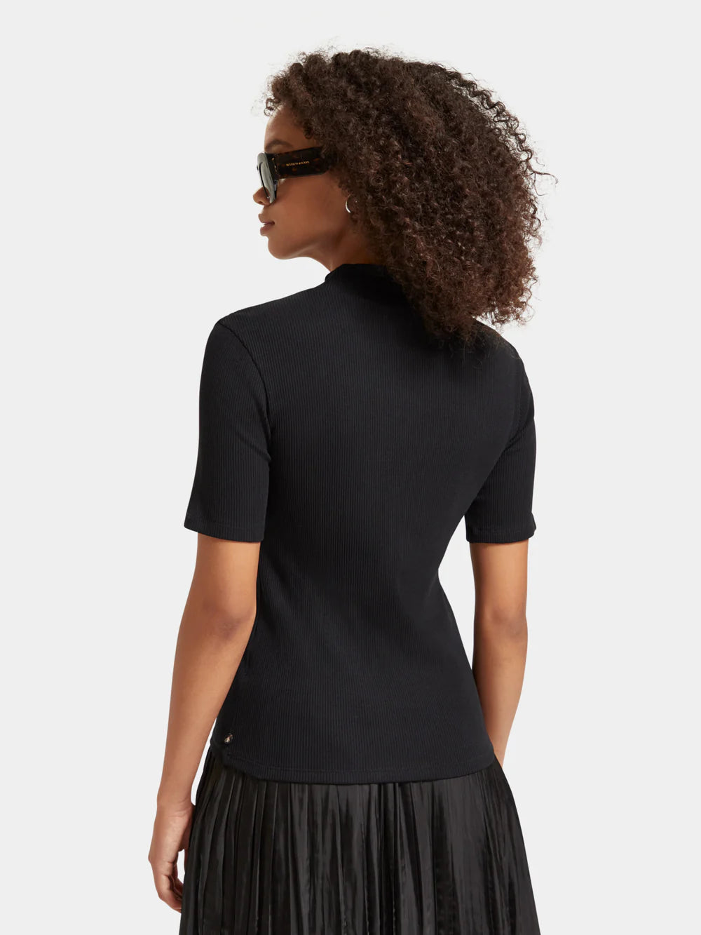 Mock Neck Ribbed Slim-Fit Top - Evening Black 177015