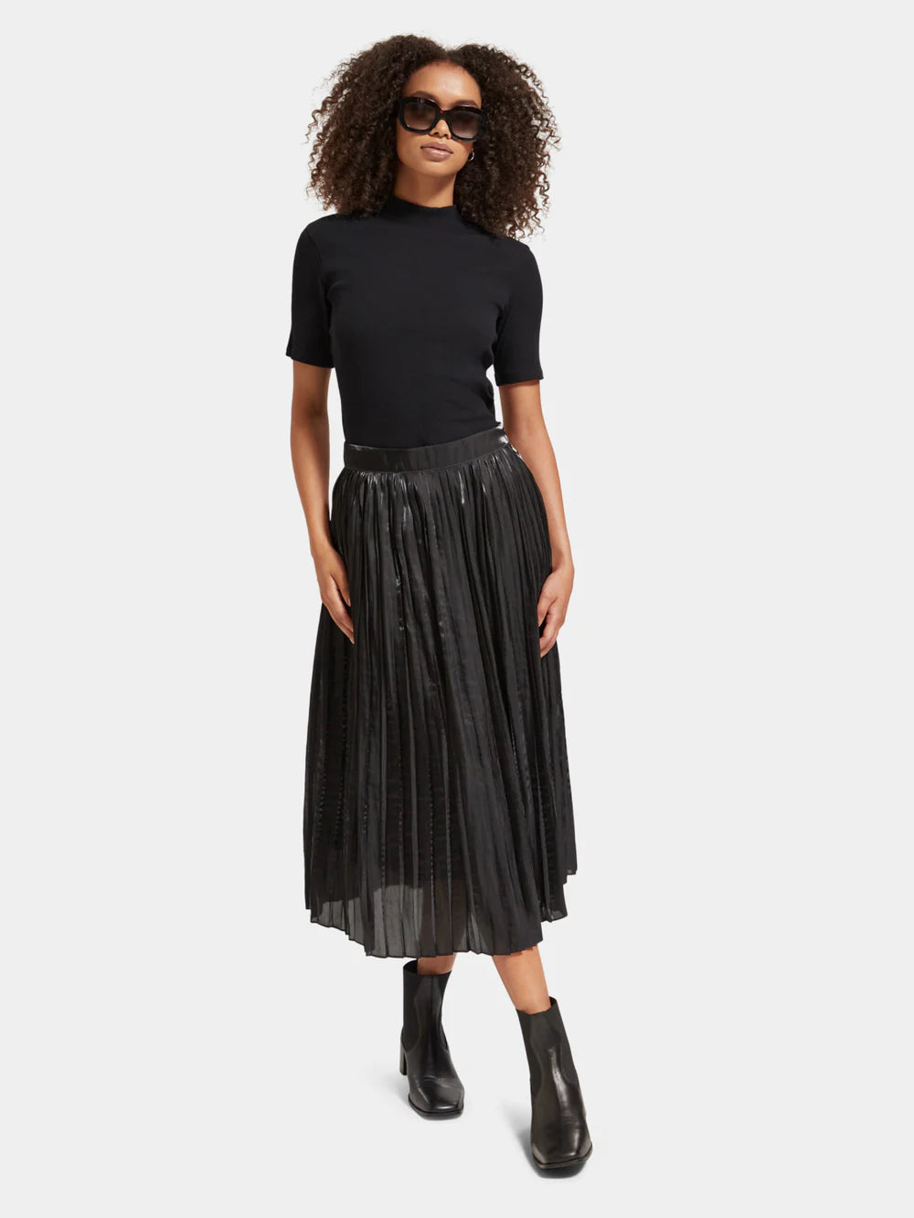 Mock Neck Ribbed Slim-Fit Top - Evening Black 177015