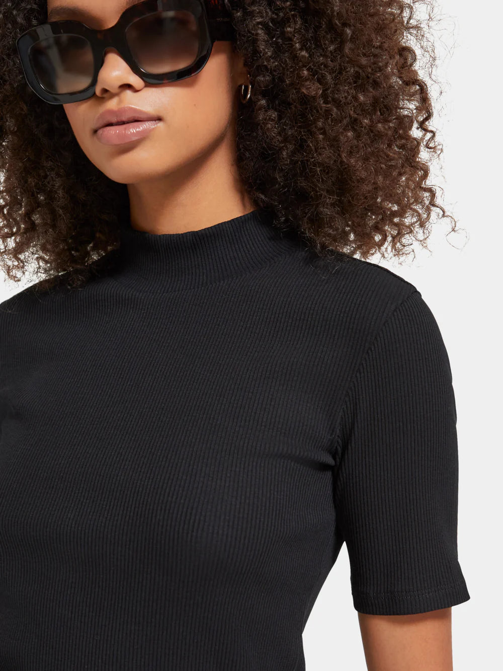 Mock Neck Ribbed Slim-Fit Top - Evening Black 177015