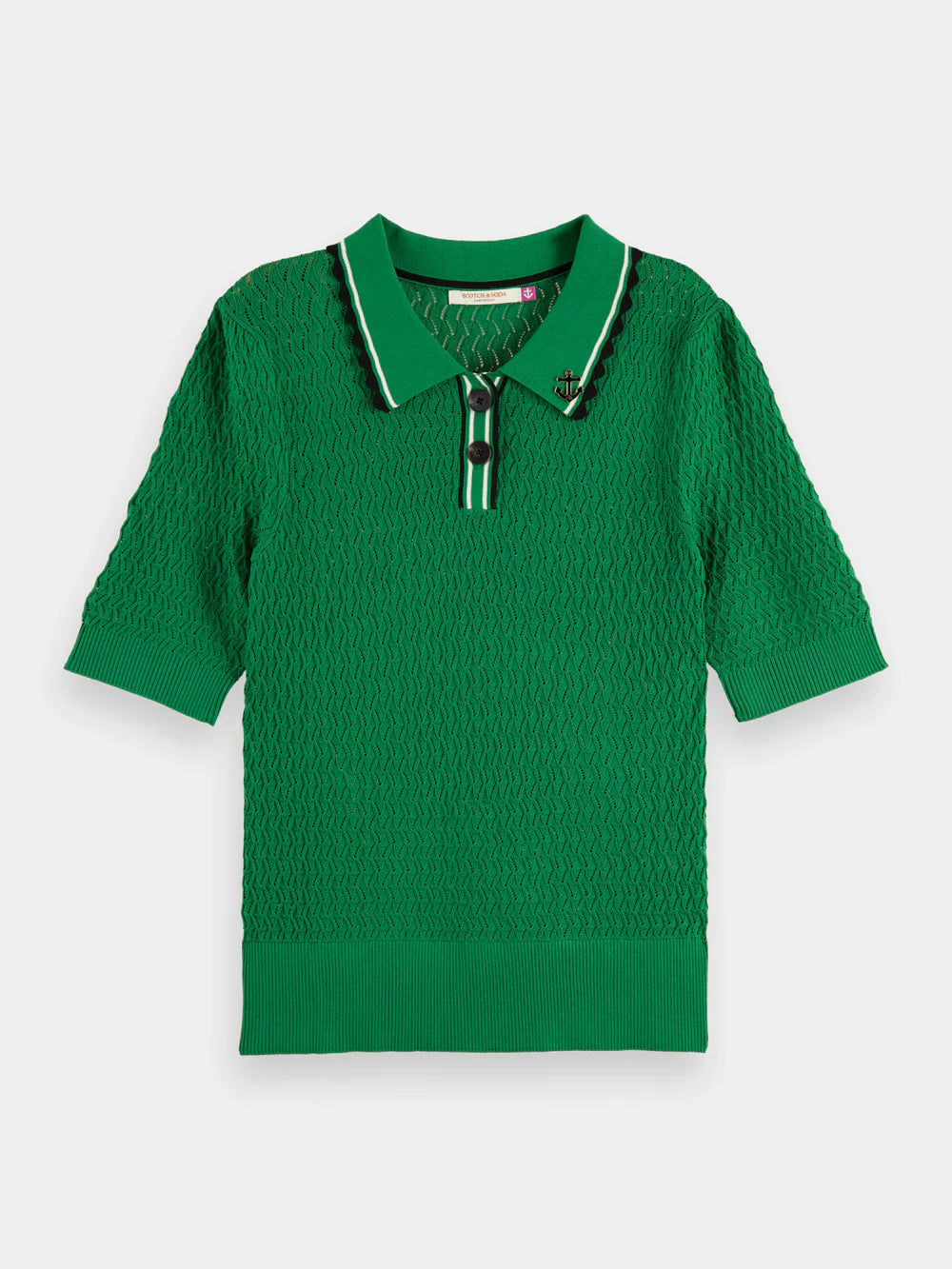 Pointelle Collared Knitted Tee - Pine Tree 176349