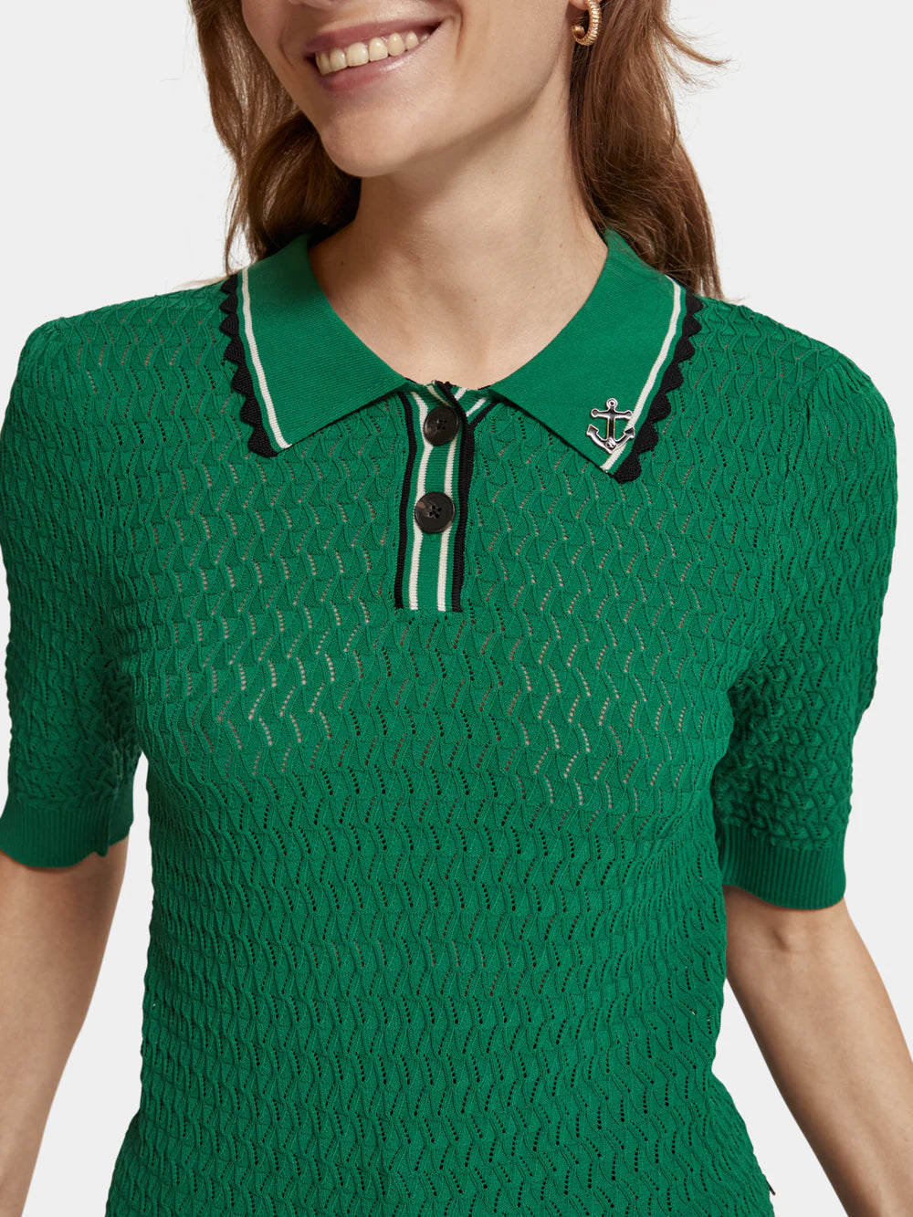 Pointelle Collared Knitted Tee - Pine Tree 176349