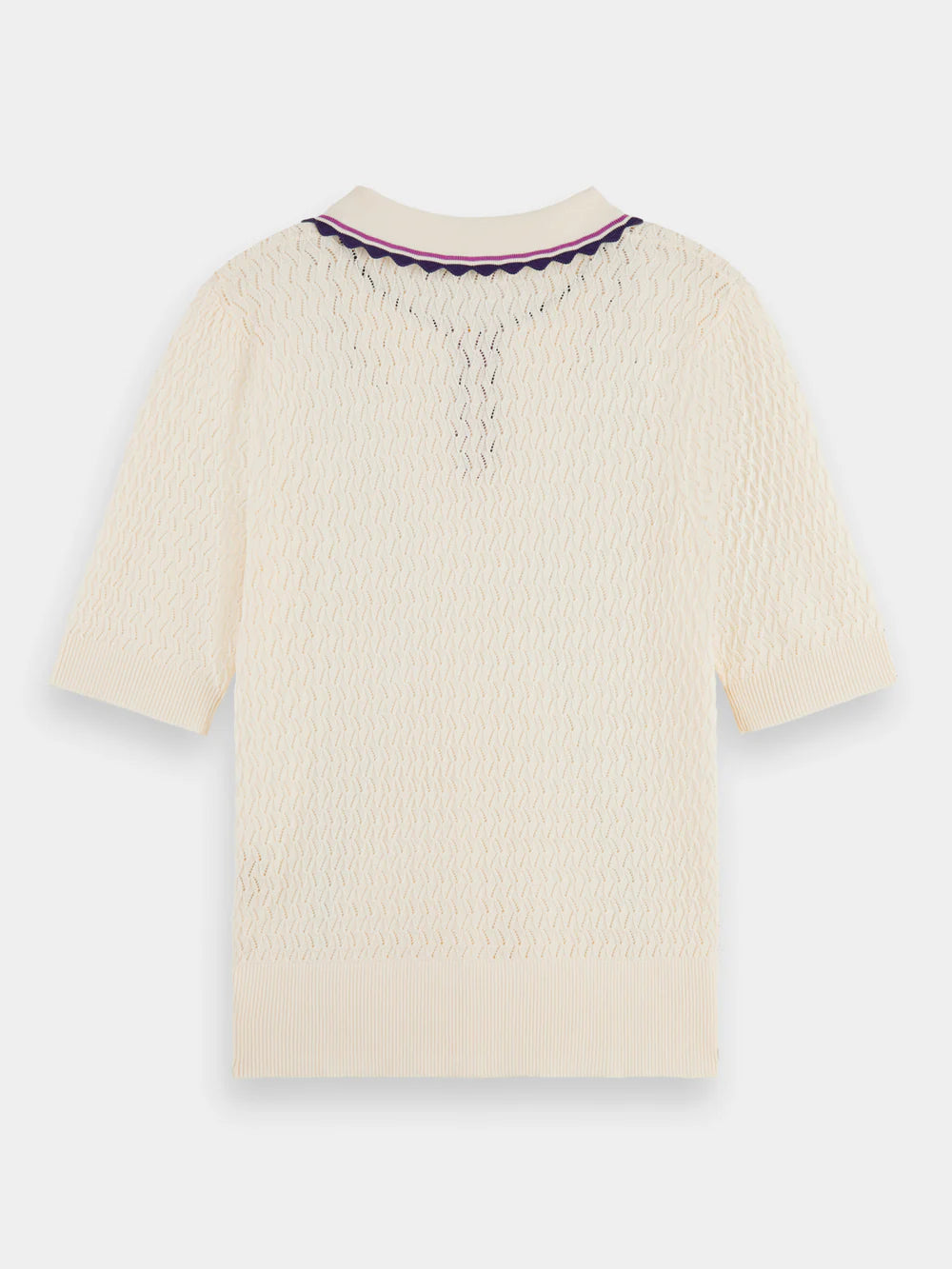 Pointelle Collared Knitted Tee - Soft Ice 176349