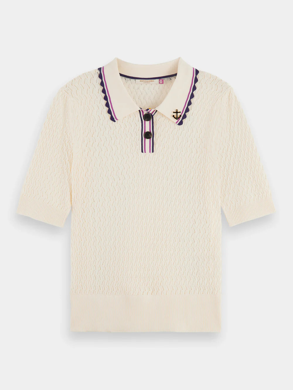 Pointelle Collared Knitted Tee - Soft Ice 176349