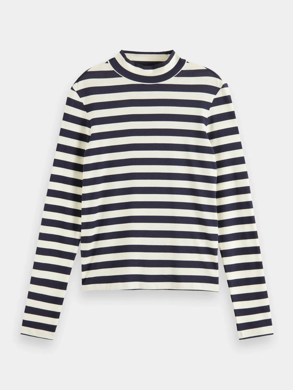 Printed Long Sleeved Mock Neck Top - Breton Stripe 176293