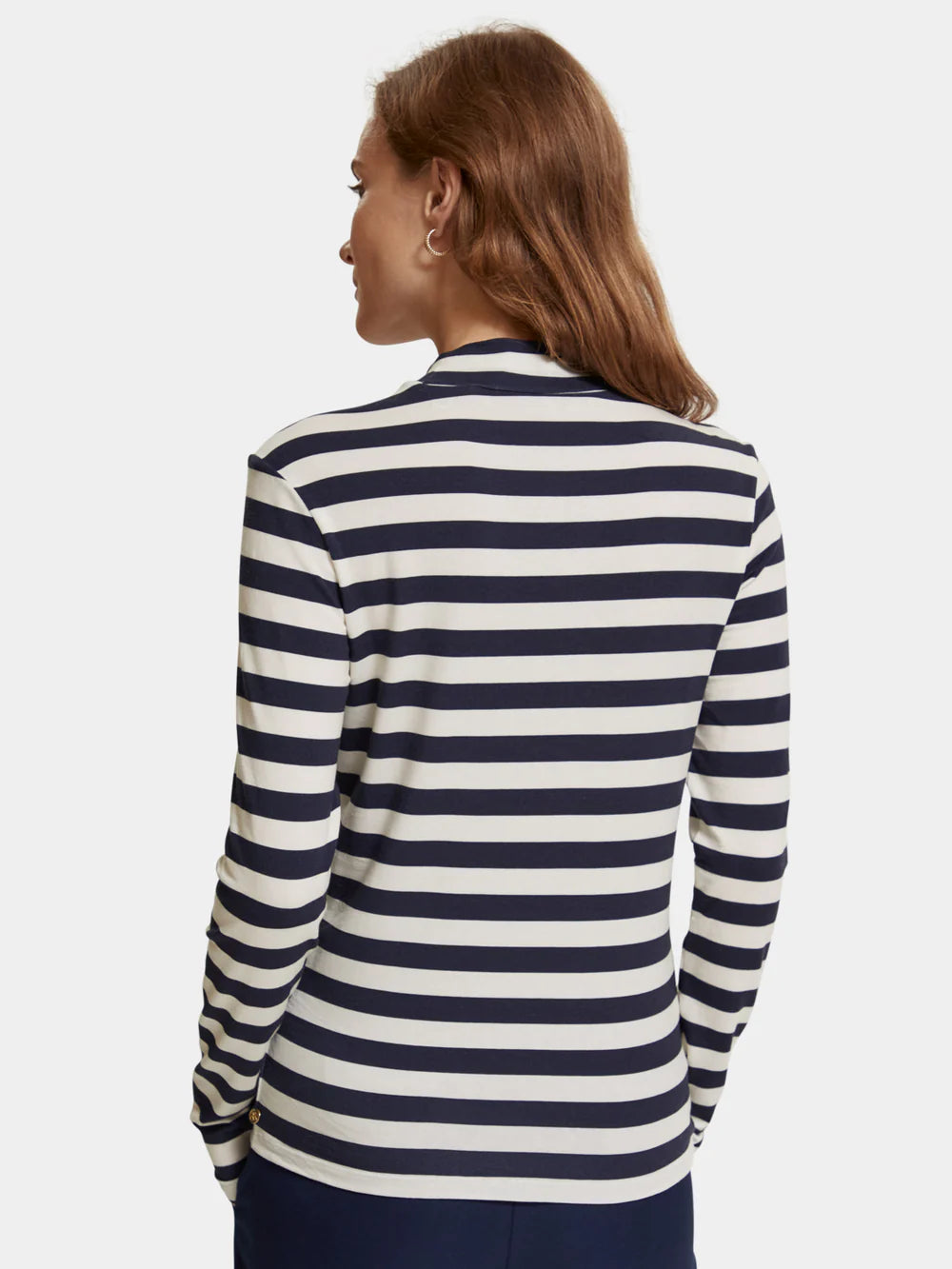Printed Long Sleeved Mock Neck Top - Breton Stripe 176293