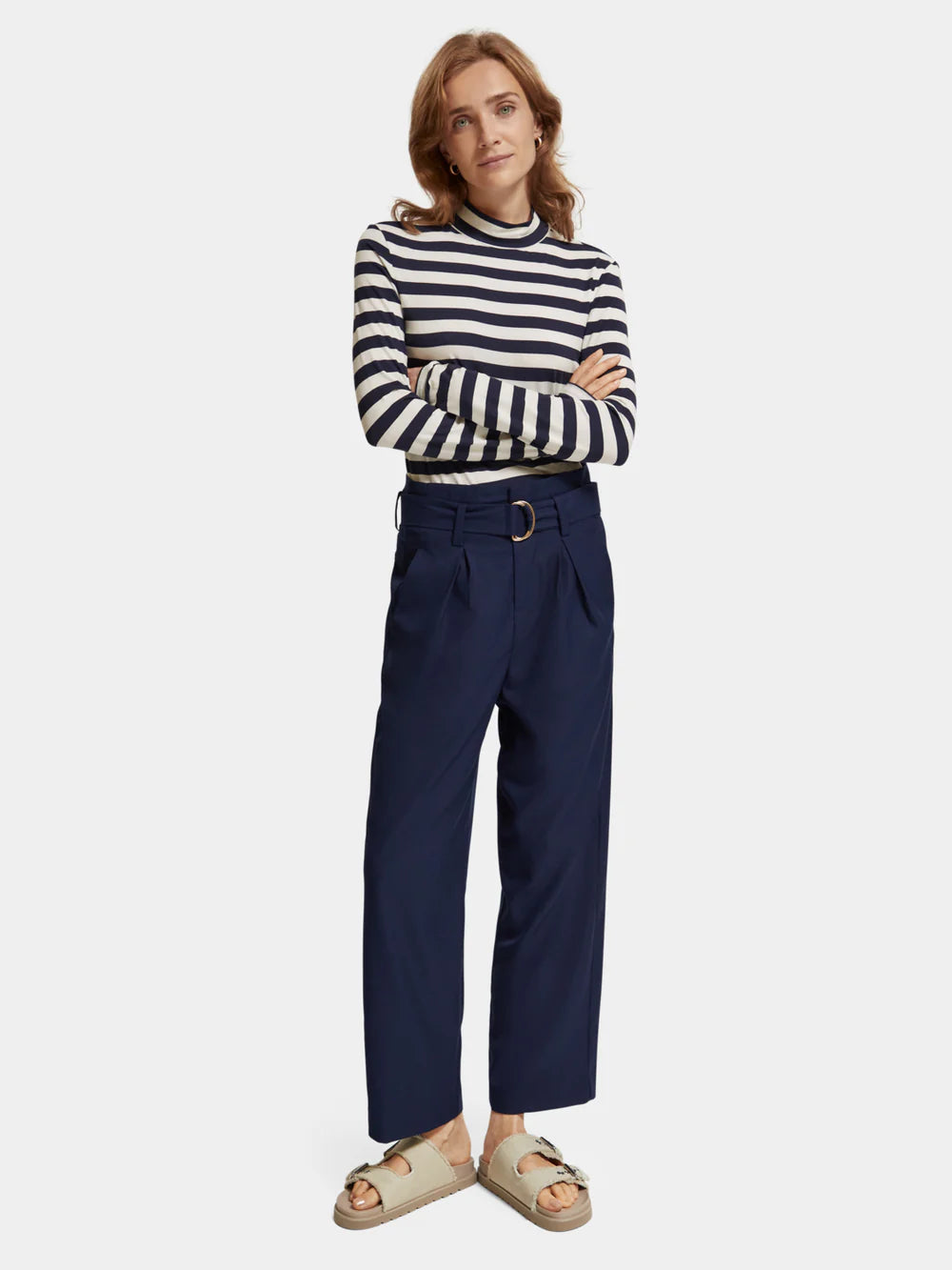 Printed Long Sleeved Mock Neck Top - Breton Stripe 176293