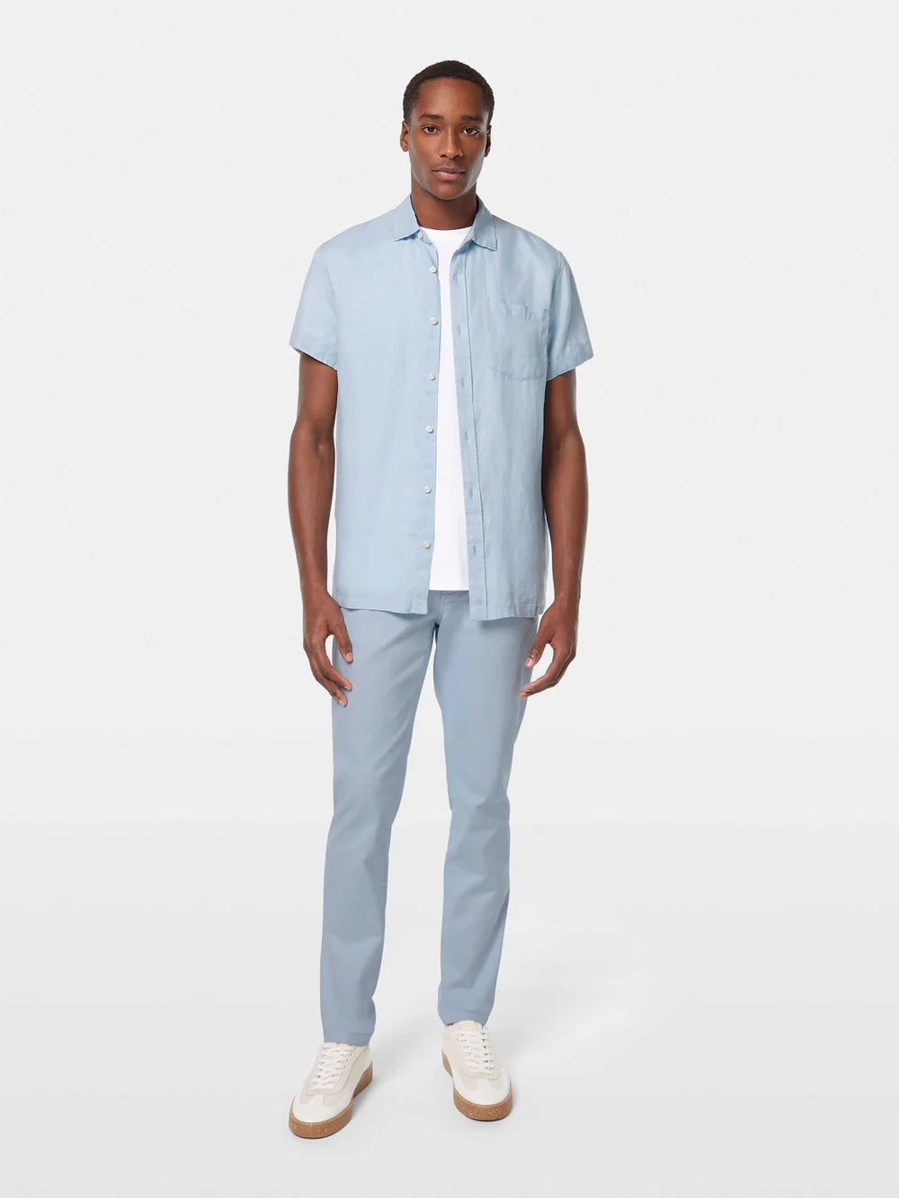 Short Sleeved Linen Shirt - Shirting Blue 180028