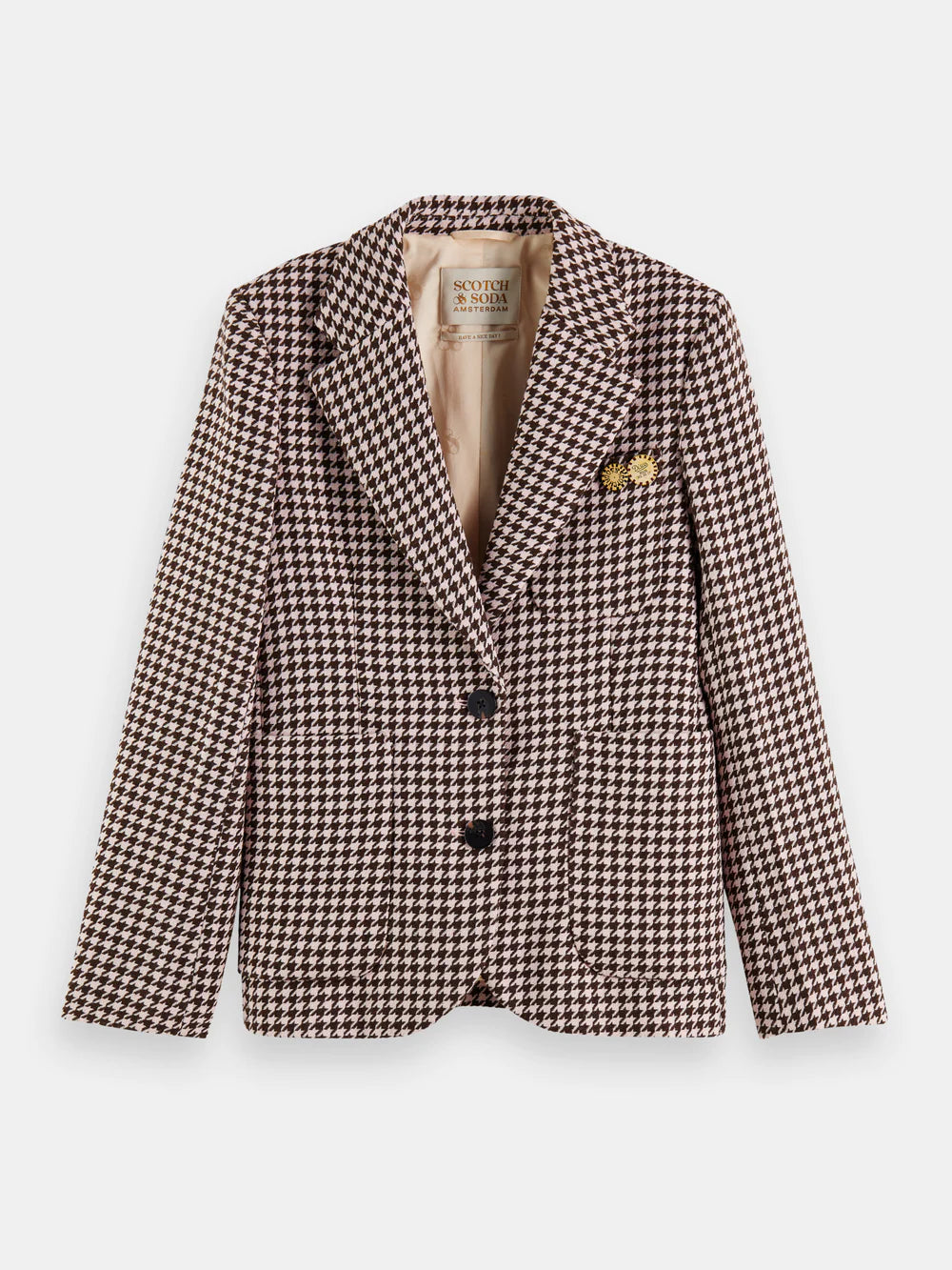 Single-Breasted  Houndstooth Blazer - Pink 174165