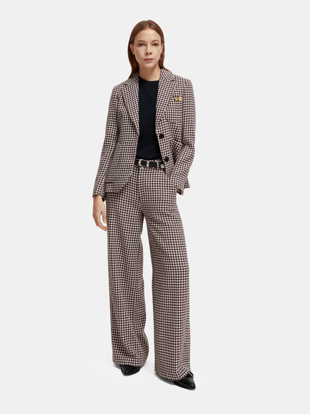 Single-Breasted  Houndstooth Blazer - Pink 174165