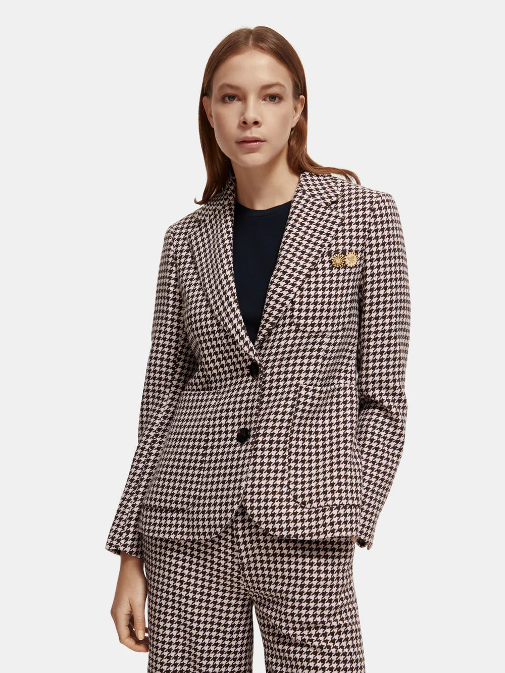 Single-Breasted  Houndstooth Blazer - Pink 174165