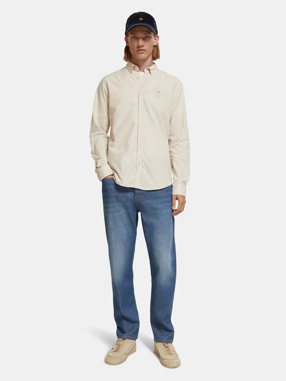 Slim-Fit Organic Poplin Stripe Shirt - Stone Off White 172956