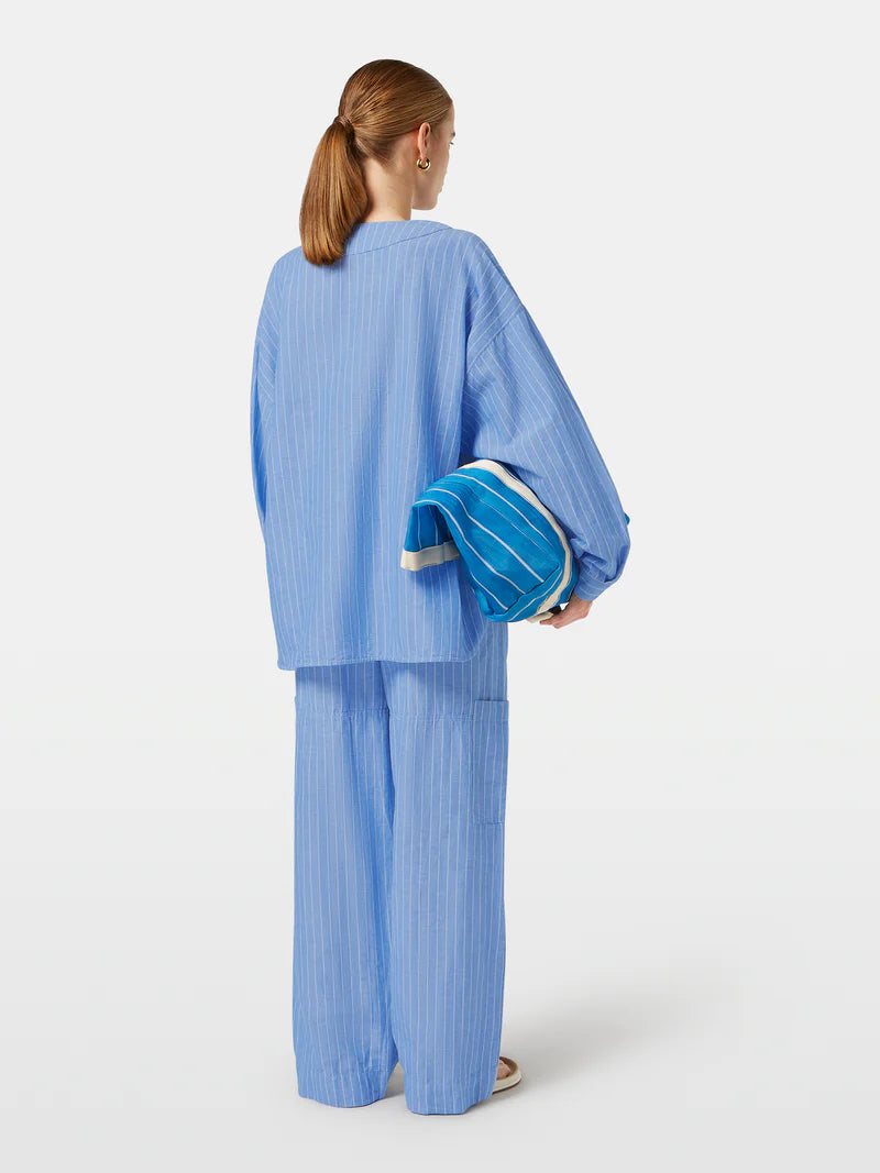 Striped cotton-linen blouse - Blue and White Pin Stripe B00629T