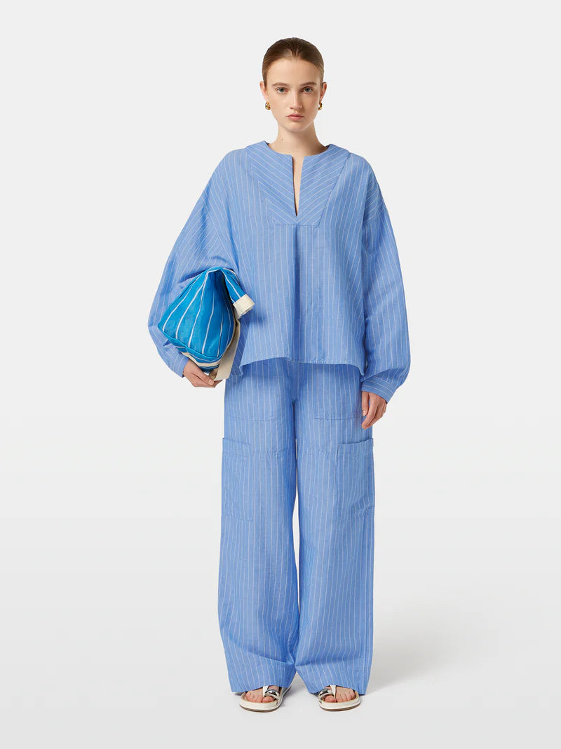 Striped cotton-linen blouse - Blue and White Pin Stripe B00629T