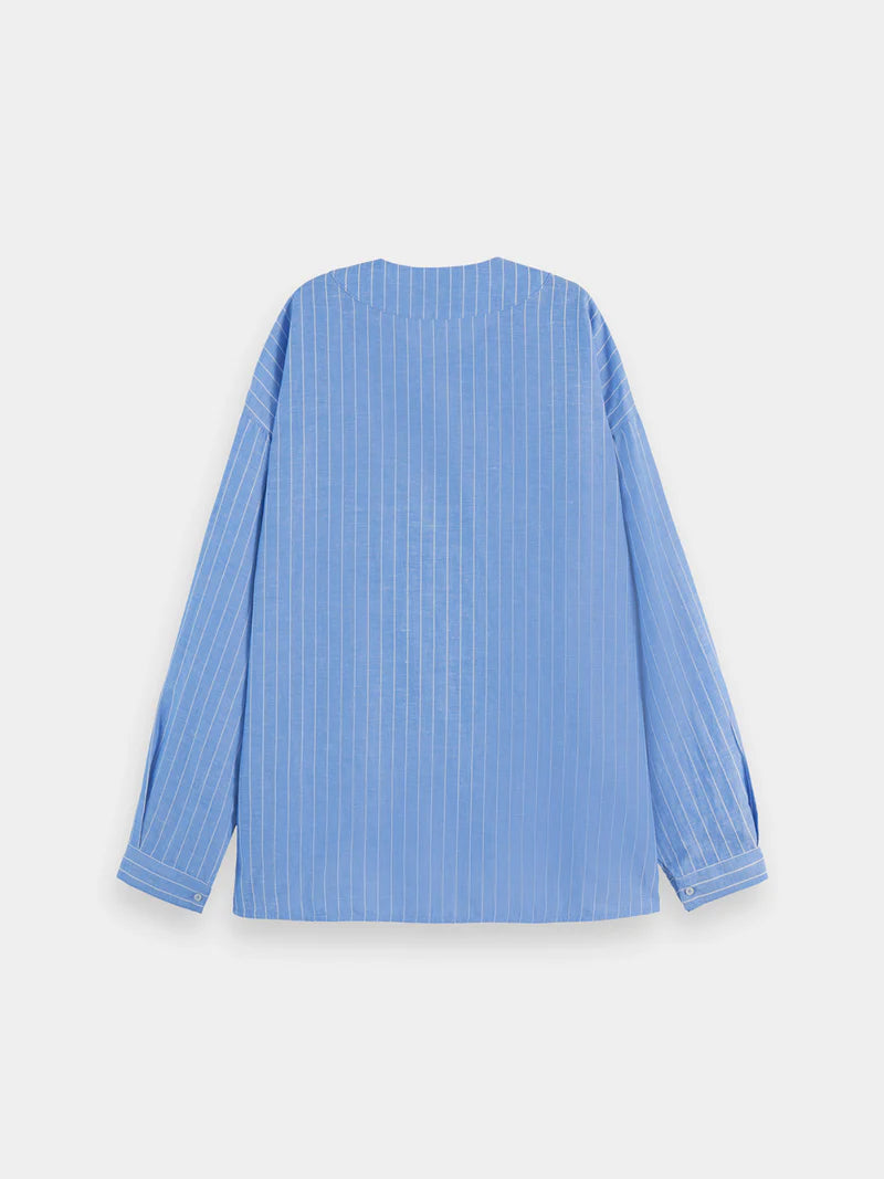 Striped cotton-linen blouse - Blue and White Pin Stripe B00629T