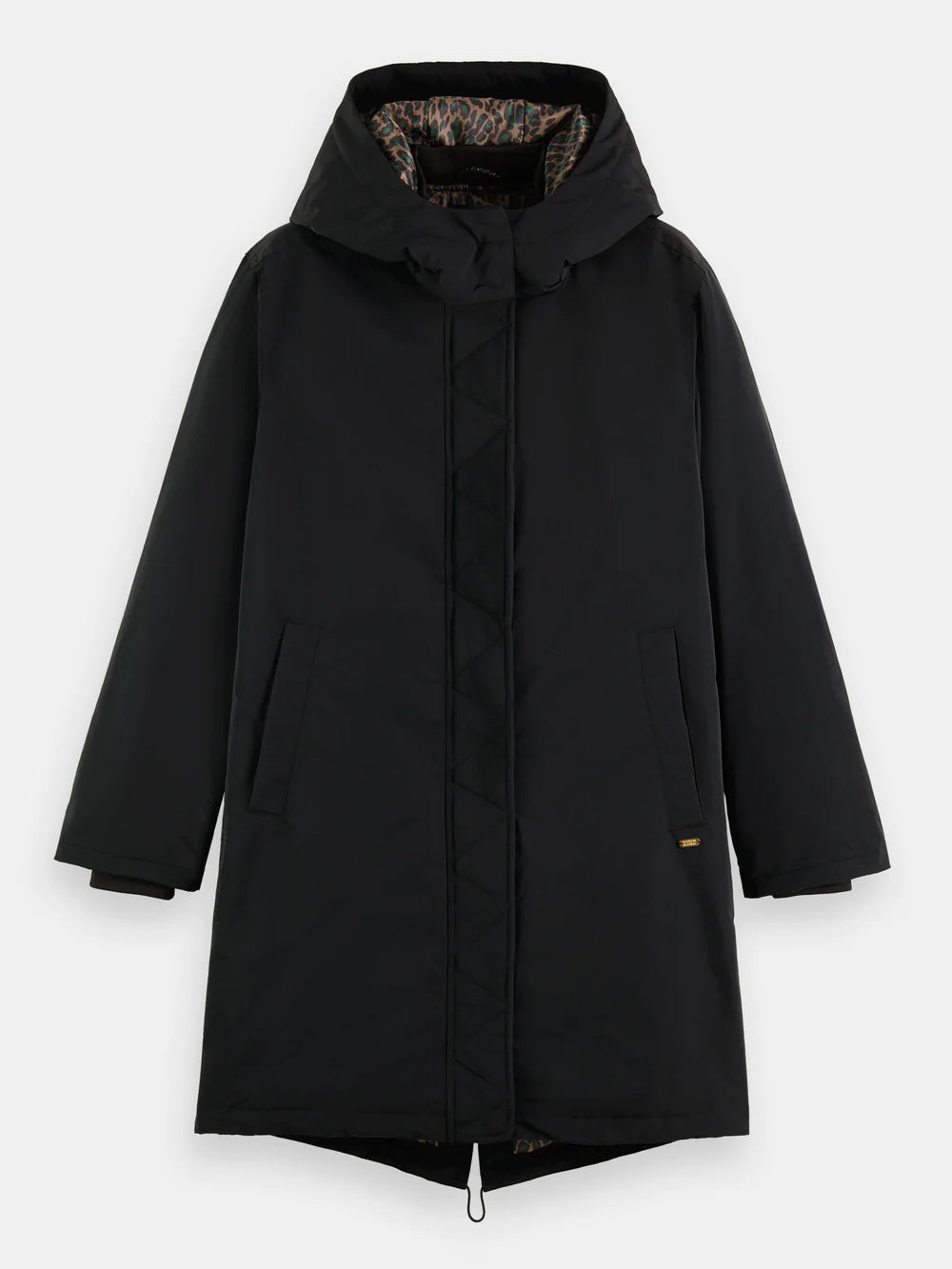 Water Repellent Mid Length Parka Printed - Black 173117