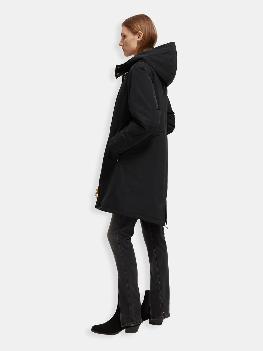 Water Repellent Mid Length Parka Printed - Black 173117