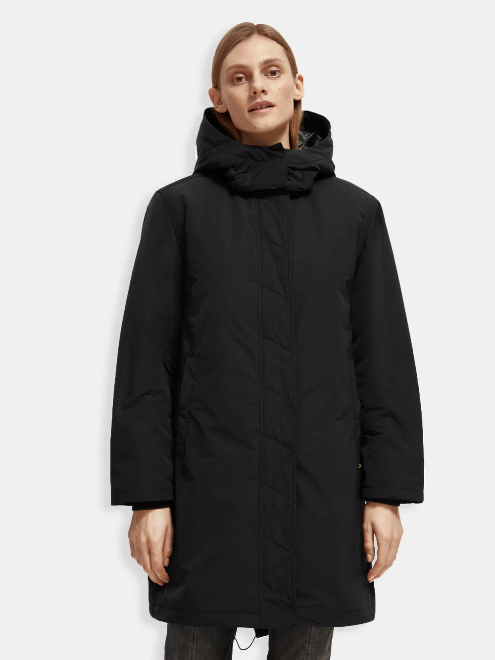 Water Repellent Mid Length Parka Printed - Black 173117