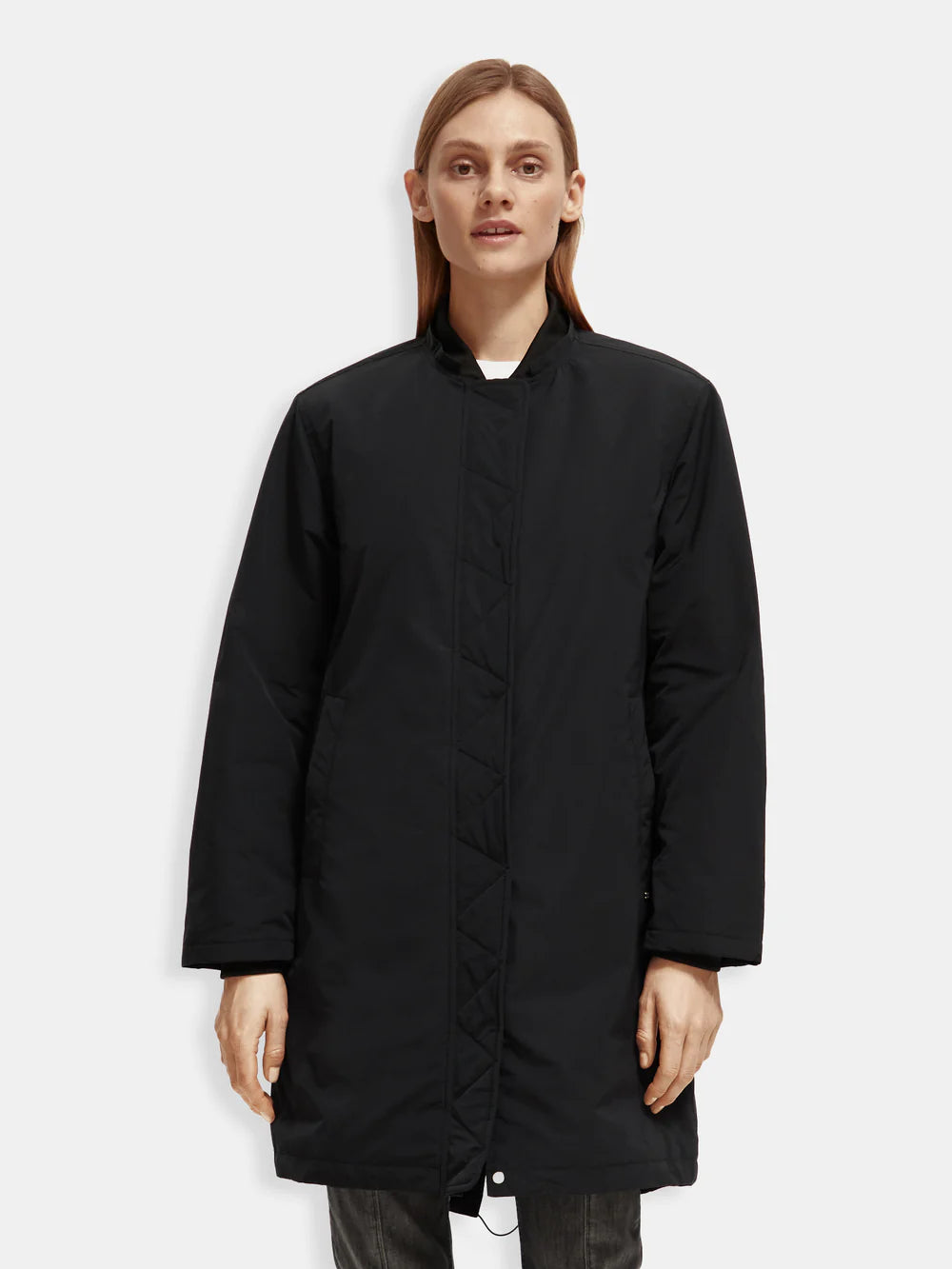 Water Repellent Mid Length Parka Printed - Black 173117