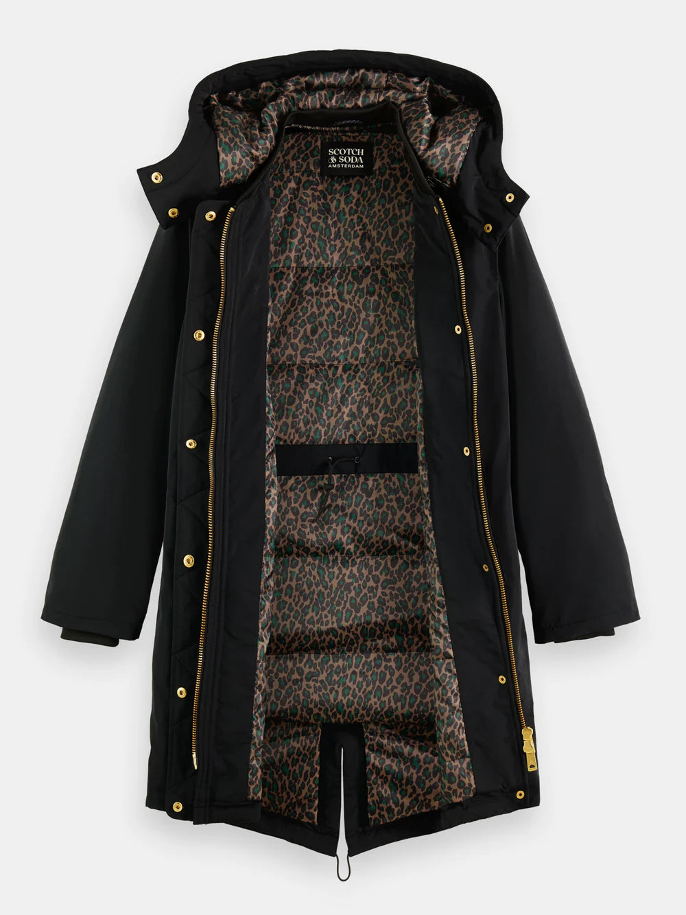Water Repellent Mid Length Parka Printed - Black 173117