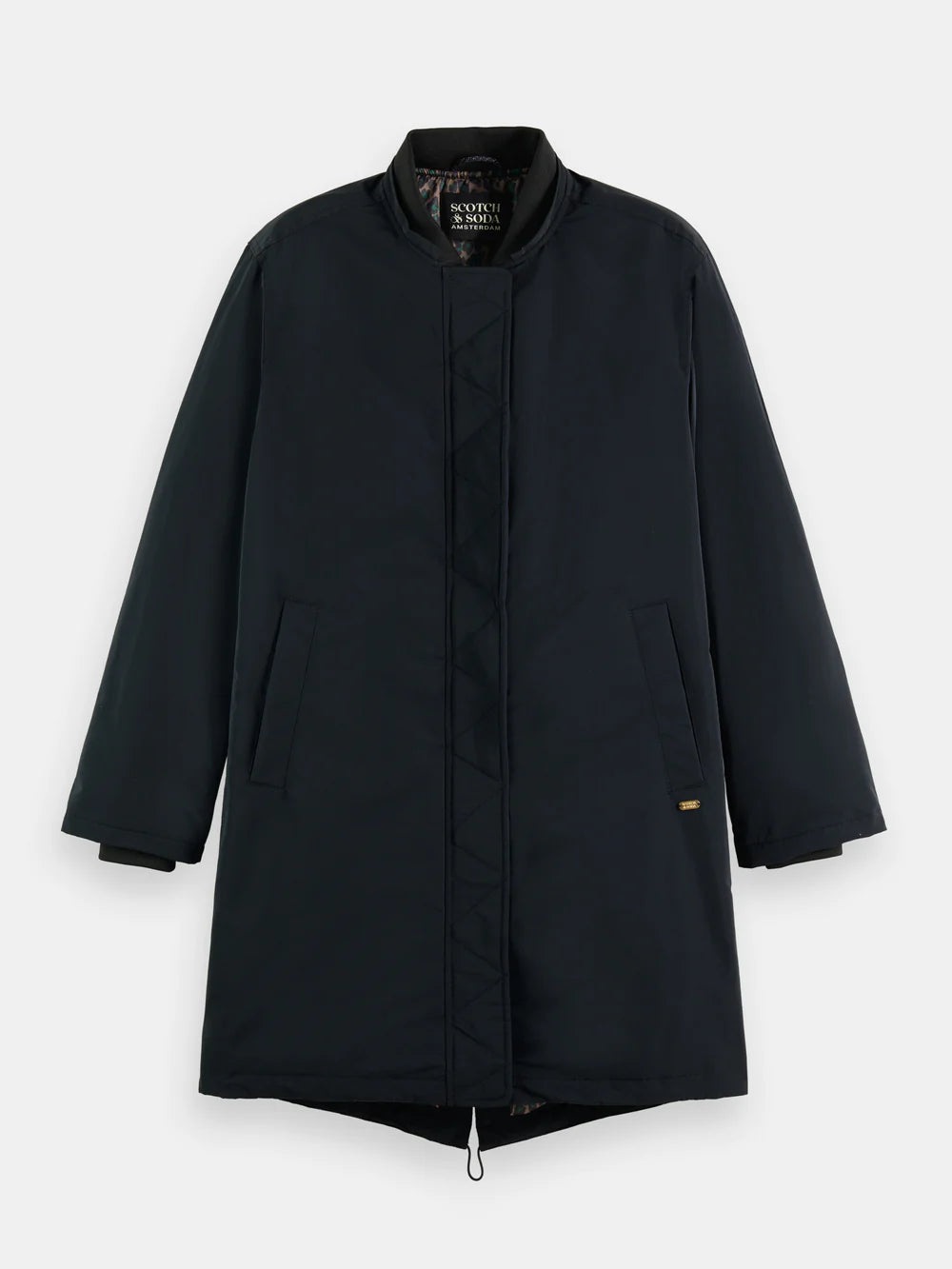 Water Repellent Mid Length Parka Printed - Black 173117