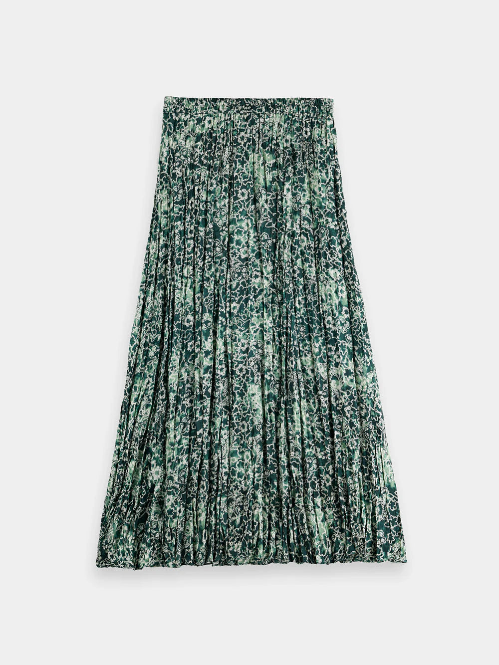 Pleated Floral Midi Skirt - Shibori Floral Green