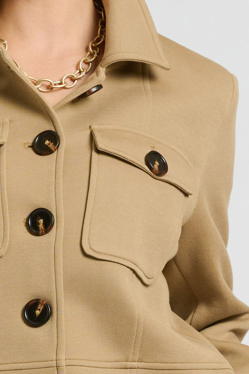 closer look to Hemming Scuba Jacket - Caramel front pockets and buttons