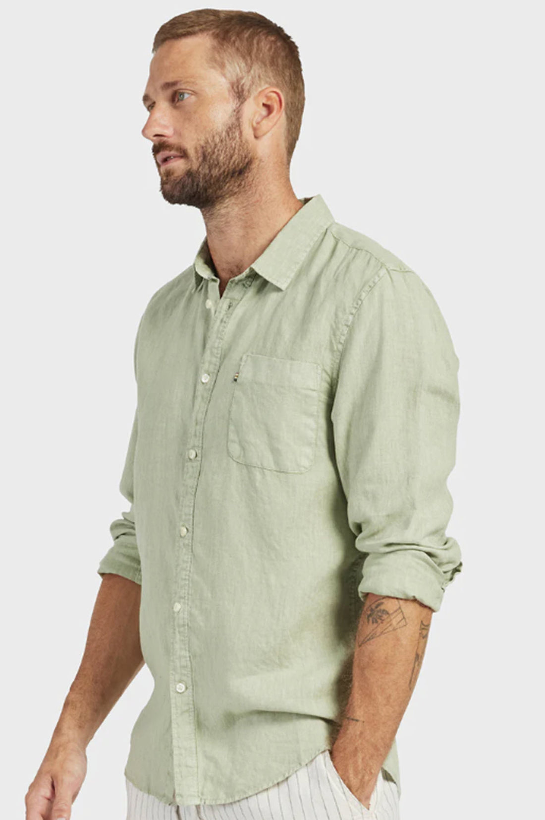 Hampton Linen Shirt - Silver Green