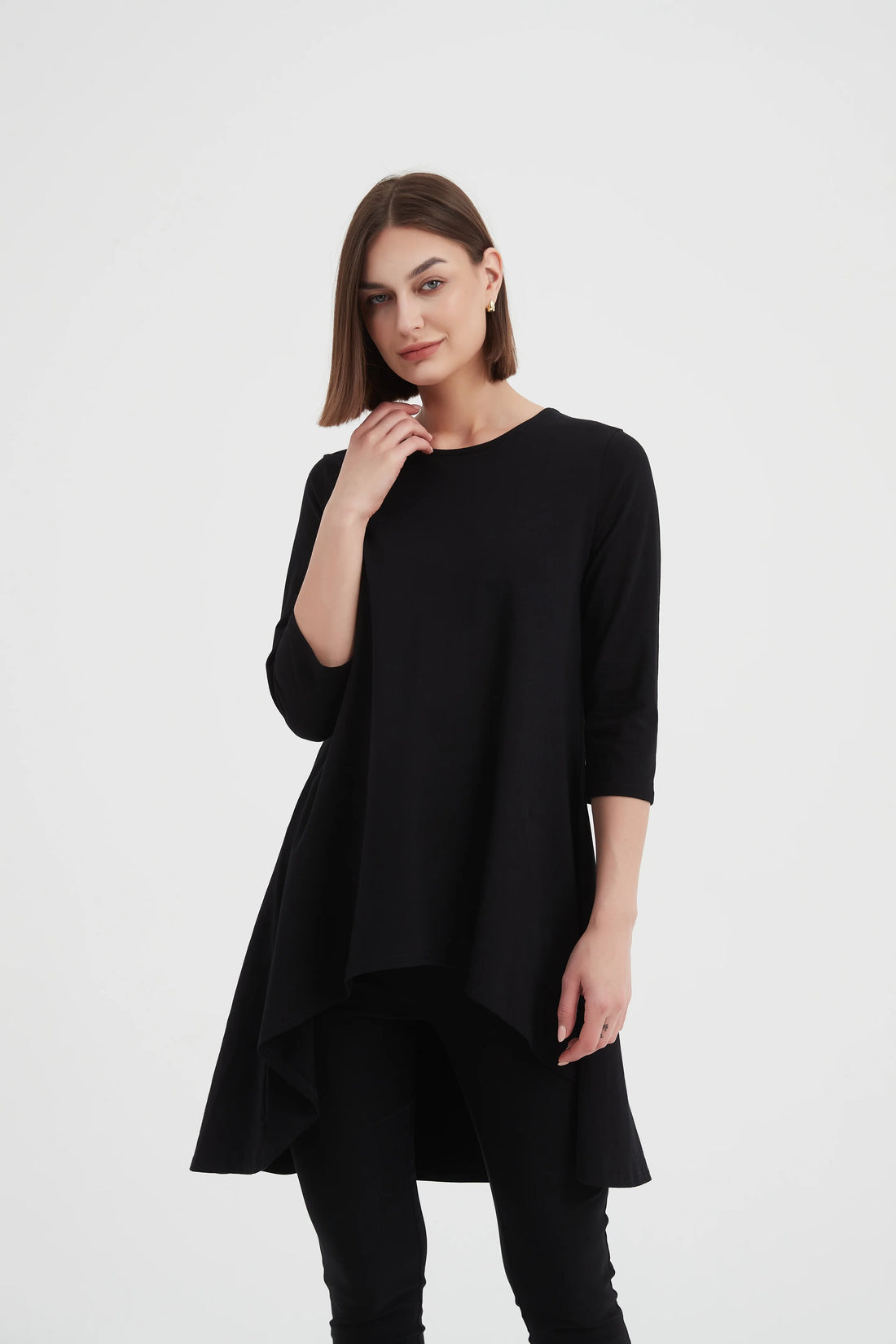 3/4 Sleeve Cascade Top - Black