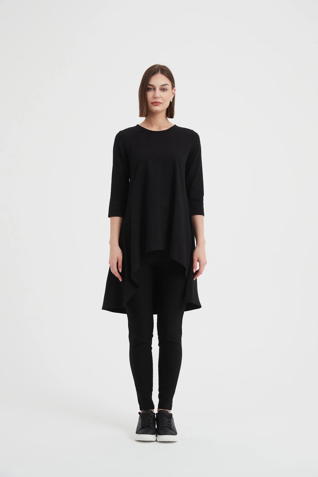 3/4 Sleeve Cascade Top - Black