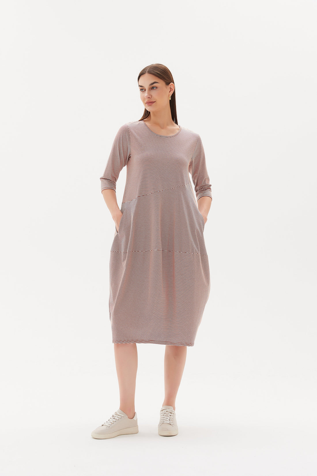 Diagonal Seam Dress - Chestnut Stripe