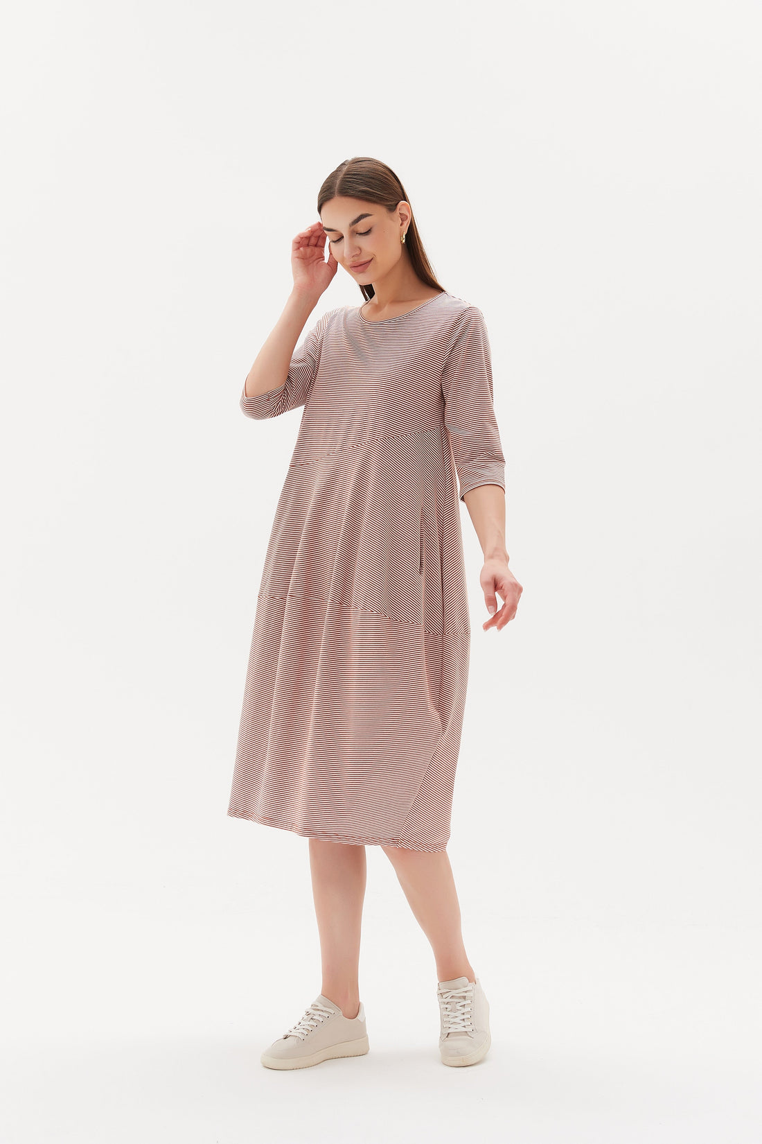 Diagonal Seam Dress - Chestnut Stripe