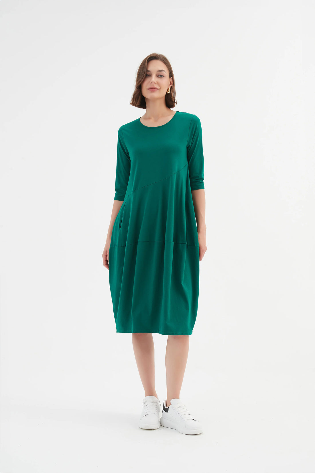 Diagonal Seam Dress - Emerald