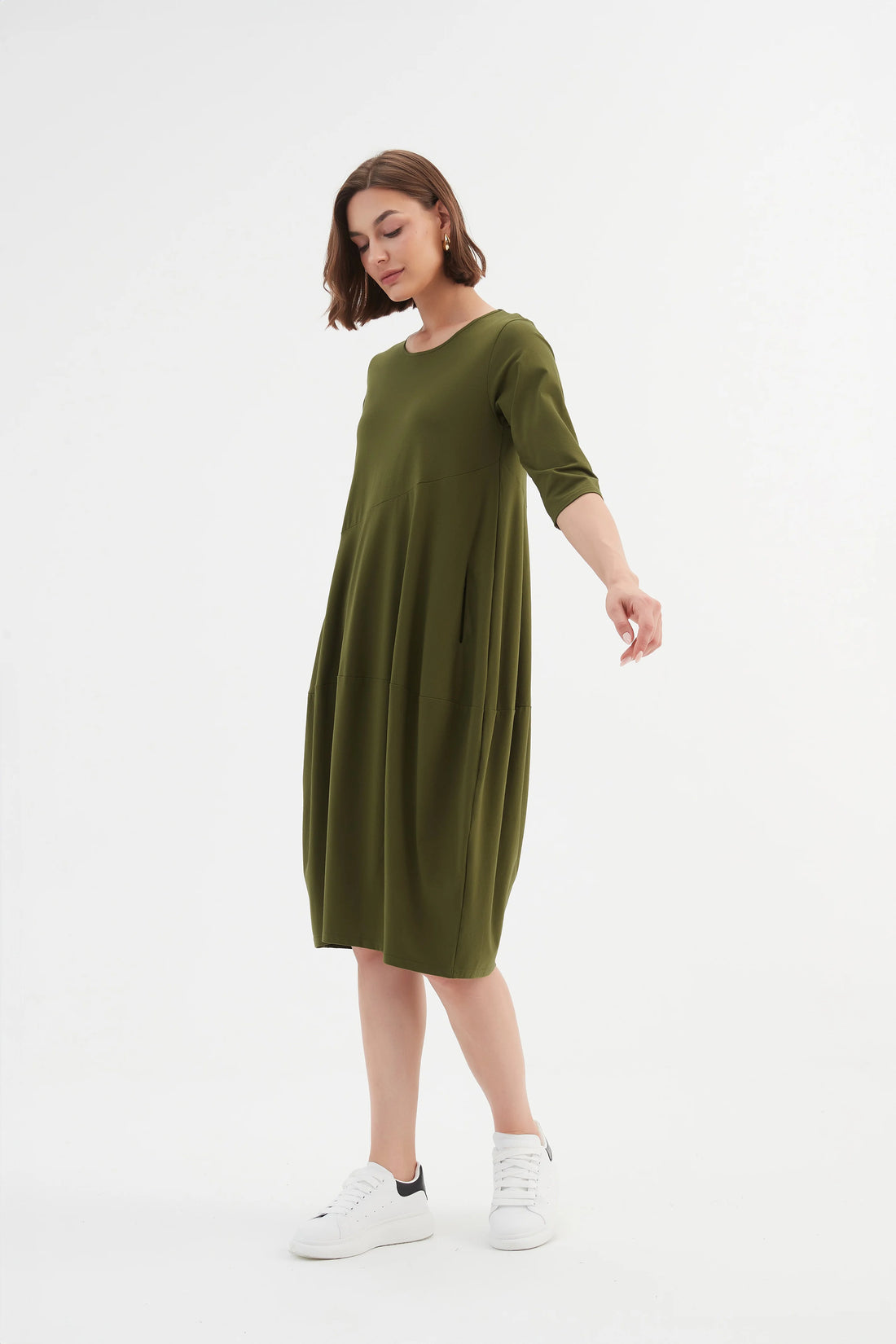 Diagonal Seam Dress - Moss