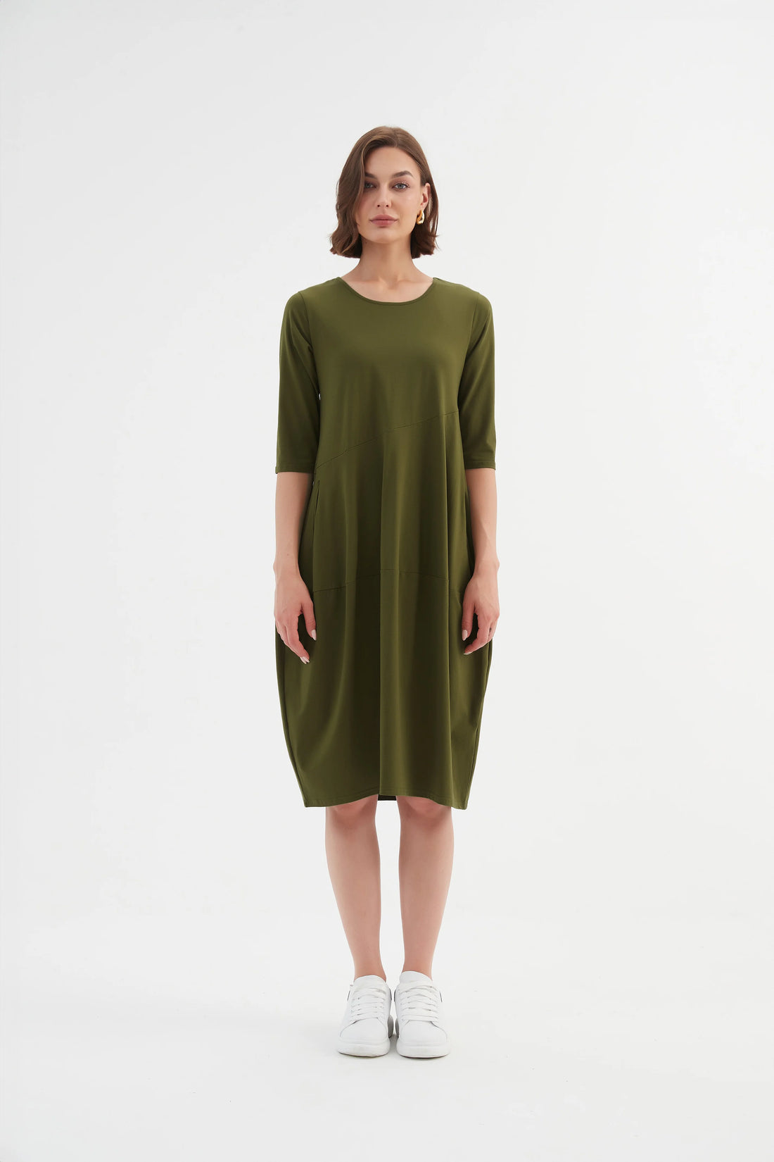 Diagonal Seam Dress - Moss